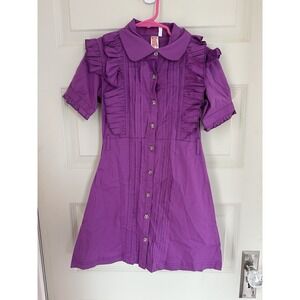 Vintage Y2K Chillipop Girls Purple Button Up Shirt /Dress Size 7/8 Short Sleeves
